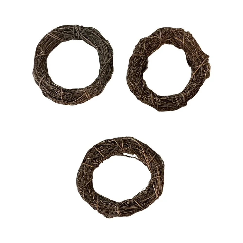 Set of 3 Natural Grapevine Mini Wreaths 5 Inch Rustic Brown Craft Supplies
